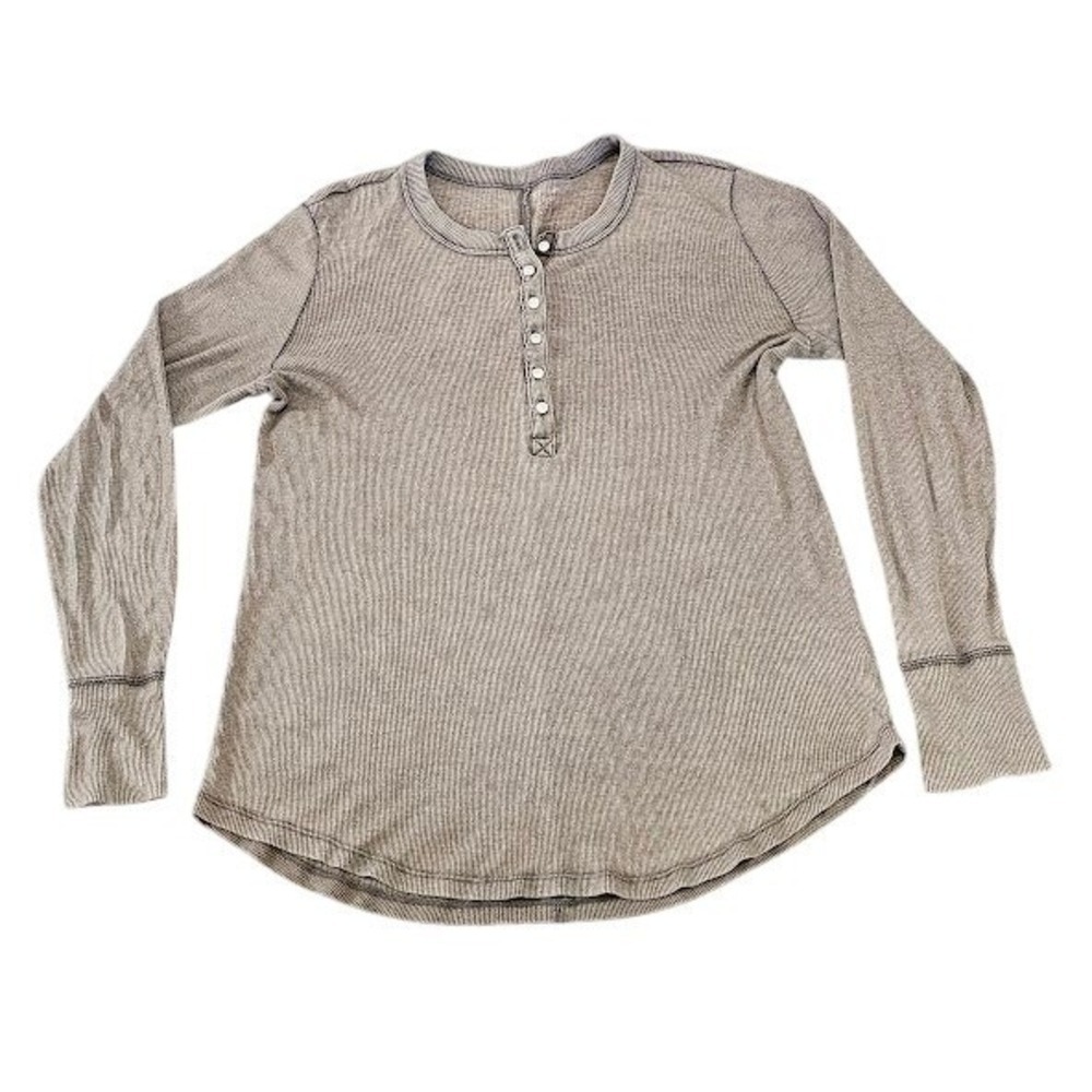Aerie Thermal Henley Top Women Small Tan Brown Long Sleeve Shirt Lightweight